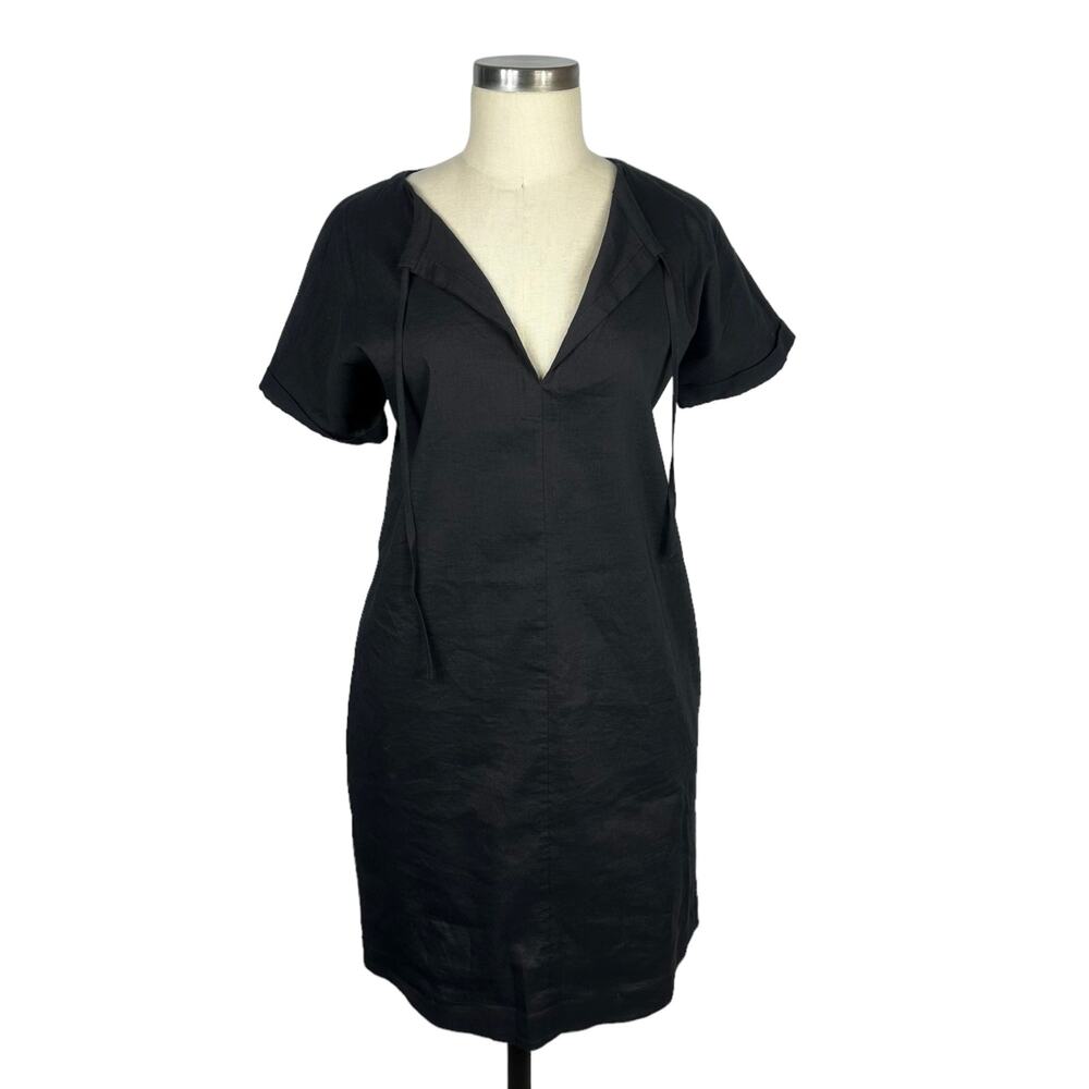 THEORY Alisia Crunch Linen Mini Dress Sift Women's Size‎ 2 LBD Pockets Classic